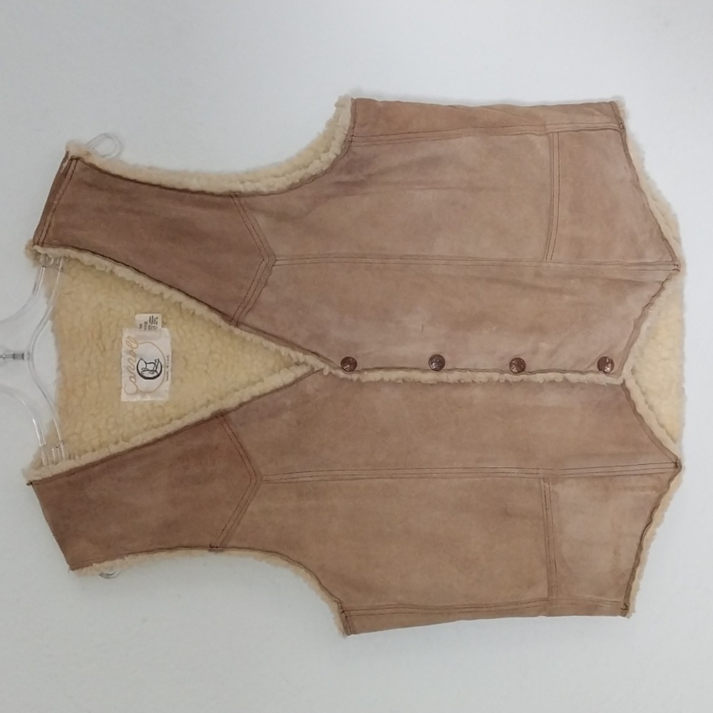 Vintage CARROLL Vest Western Biker Leather Sherpa Rancher Size Small/ Med